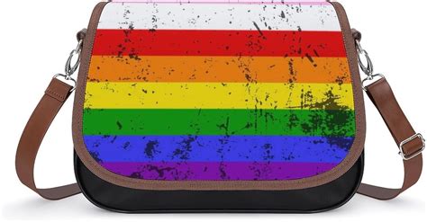 Amazon Retro Rainbow Transgender Pride Flag Leather Satchel Bag