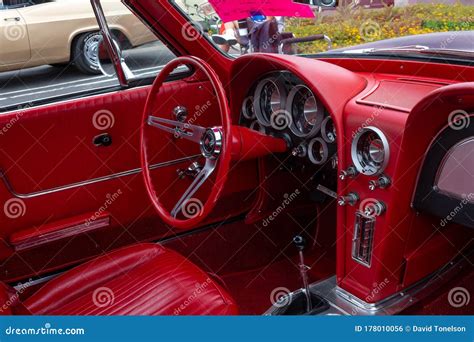 Red Corvette interior editorial photo. Image of seats - 178010056