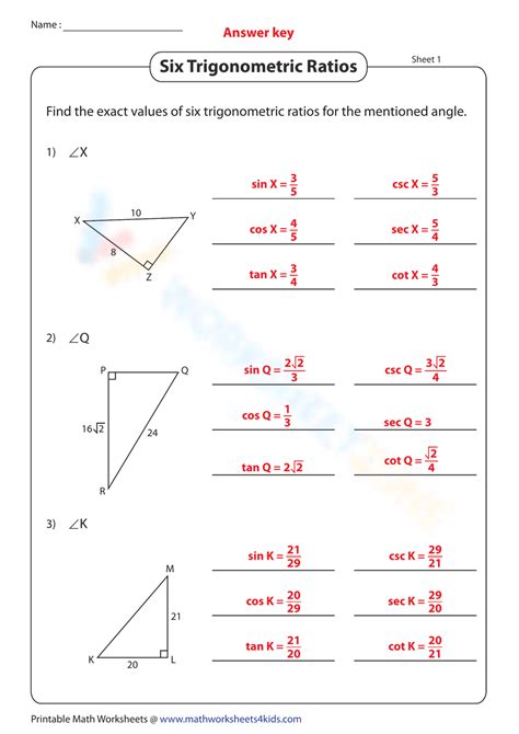 Trigonometry Ratios Worksheet Answers Ace Your Math Practice