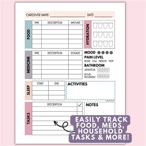 Caregiver Log Printable Caregiver Daily Log Instant Download