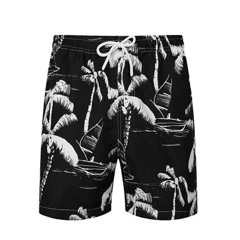 Deholifer Mens Swim Trunks Elastic Waist Coconut Tree Print Quick Dry