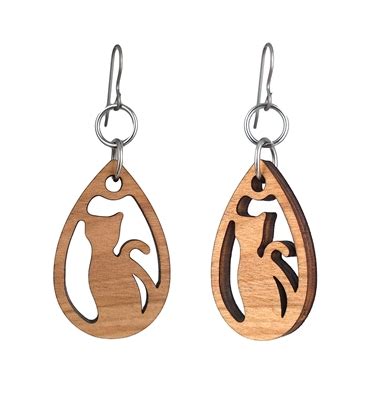 G Earrings Birch Wood Cat Drop