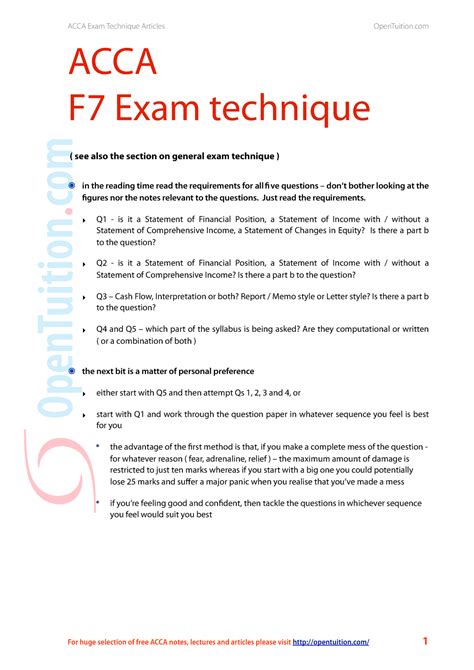 F7 Exam Technique Acca Fr Notes Acca Exam Technique Articles