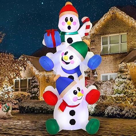 Joiedomi Ft Christmas Inflatable Stacked Snowman With Build In Leds