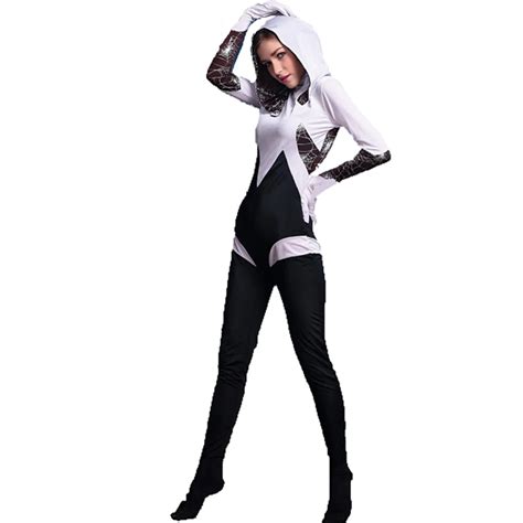 Spider Gwen Stacy White And Black Zentai Costume Superhero Halloween