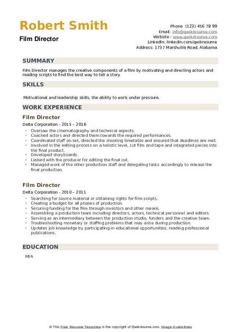 Film Director Resume Samples Qwikresume