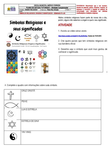 Atividade Sobre Símbolos Religiosos - Atividade sobre Símbolos Religiosos | PDF