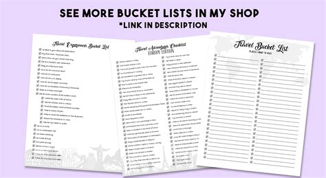 Travel Bucket List Bundle Blank Templates Travel Checklists Travel