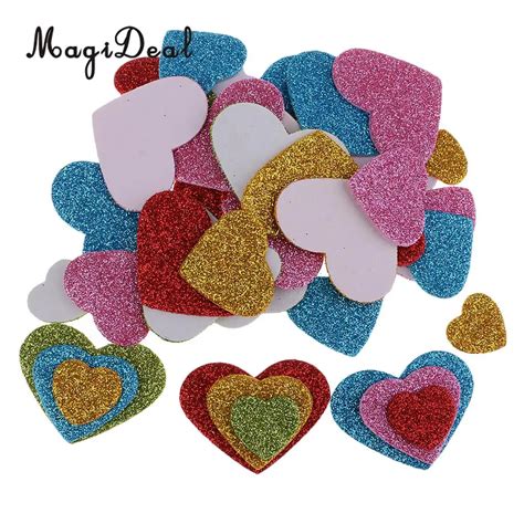 Buy Magideal 50 Pieces Foam Heart Glitter Stickers For