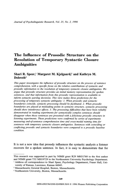 influence  prosodic structure   resolution