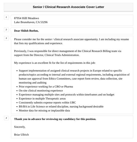 Senior Clinical Research Associate Cover Letter Velvet Jobs