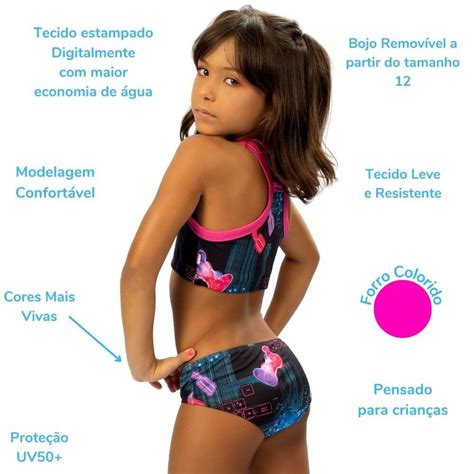 Biquíni Infantil Top Nadador Game Rosa Cecí Moda Praia