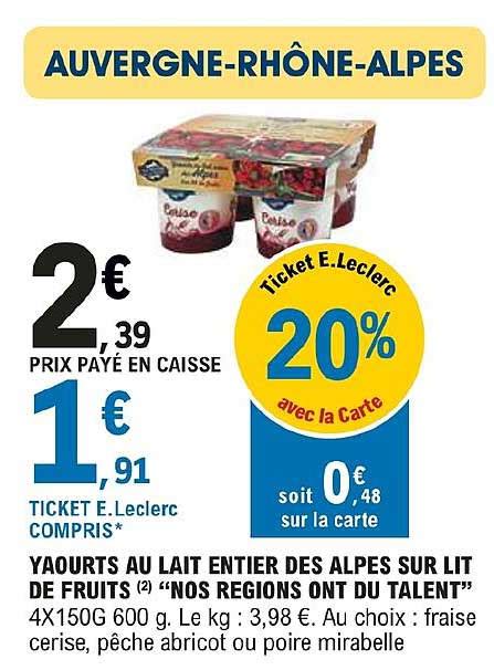 Promo Yaourts Au Lait Entier Des Alpes Sur Lit De Fruits Nos Regions