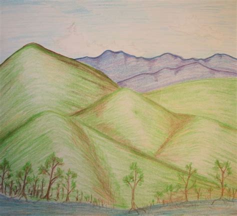 Mountain Landscape Colored Pencil Sketch By Annelise Claire