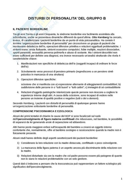 Riassunto Esame Psicologia Clinica Sui Disturbi Di Personalit Gruppo