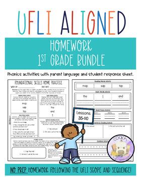 1st Grade UFLI Aligned Homework Lessons 35 110 BUNDLE Parent Language