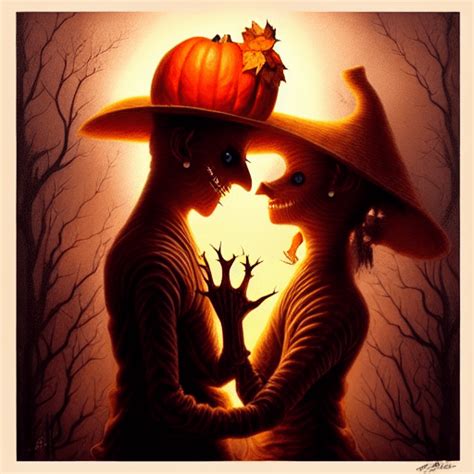 Autumn Pumpkin Scarecrow Couple In Love Creative Fabrica