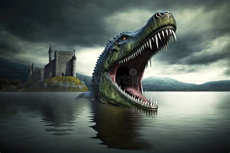 Toothy Ancient Reptile Legend Of Loch Ness Monster Stock Illustration