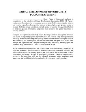 Equal Employment Opportunity Policy Doc Template Pdffiller