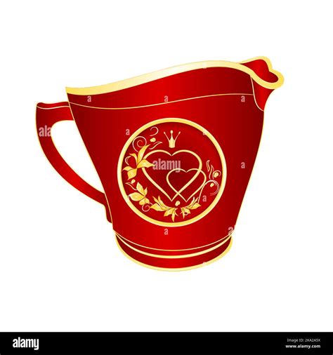 Jarra de leche de porcelana roja oro ornamento corazón con corona y