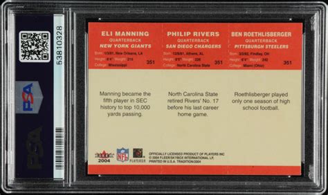 Eli Manning Philip Rivers Ben Roethlisberger 2004 Fleer Tradition