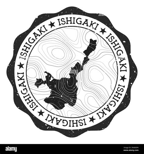 Ishigaki Outdoor Stamp Round Sticker With Map Of Island With