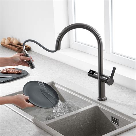 Sanipro Infrared Sensor Switch Hot And Cold Smart Digital Display Water Tap Brass Pull Out