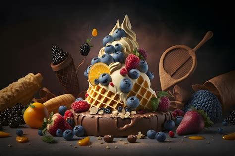 Premium Photo A Waffle With Fruit On It And A Chocolate Waffle With