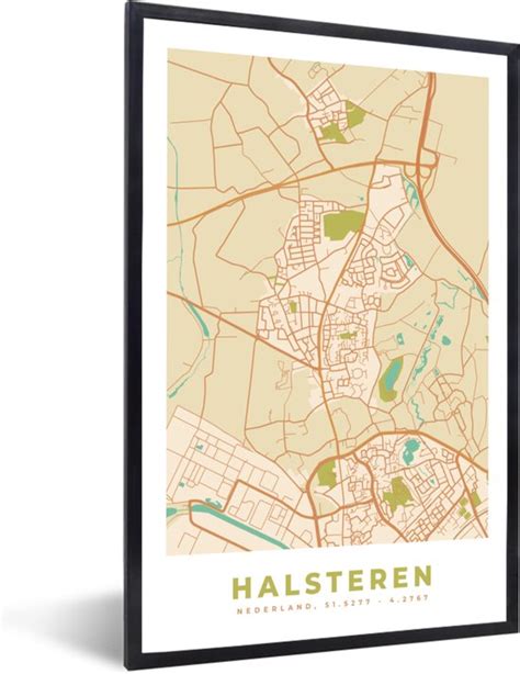 Fotolijst Incl Poster Kaart Halsteren Plattegrond Vintage