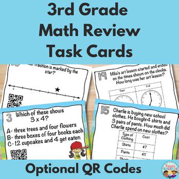 Rd Grade Math Review Task Cards With Optional Qr Codes By Rosie S