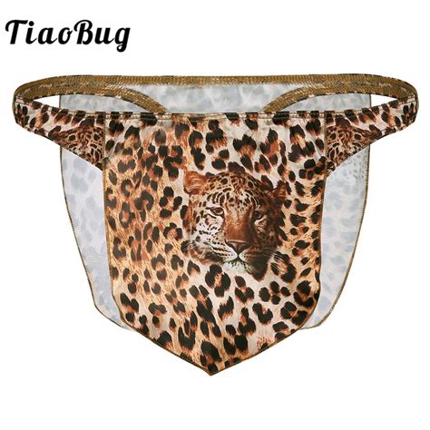 Tiaobug Men Leopard Underpants Penis Bulge Pouch Loincloth G String