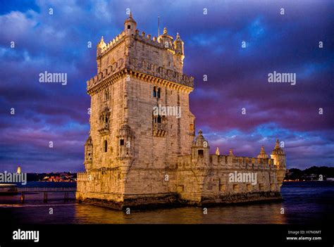 Portugal, Lisbon, the Torre de Belem tower at night Stock Photo - Alamy