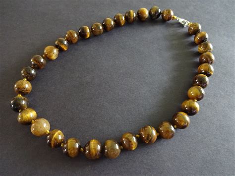 Natural Tiger Eye Bead Necklace Inch Long Large Ball Beads Green