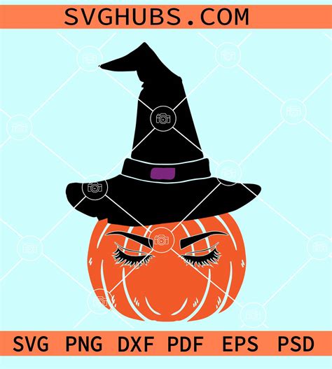 Witch Hat Pumpkin Svg Pumpkin Face With Witch Hat Svg Halloween Svg