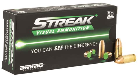 Ammo Inc Streak Visual 9mm 115gr Total Metal Case 50 Rounds Green