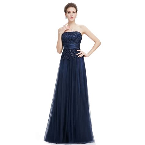 Women Navy Blue Strapless Long Party Evening Formal Prom Gown Dresses