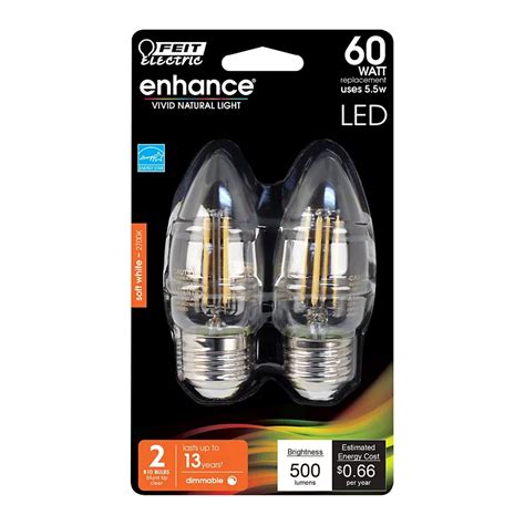 Feit Electric Enhance LED 60 Watt B10 Soft White Filament Light Bulbs ...