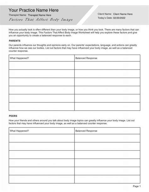 Body Image Perception Worksheet PDF TherapyByPro