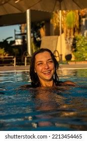 Sexy Brunette Brown Bathing Suit Pool Stock Photo 2213454465 Shutterstock