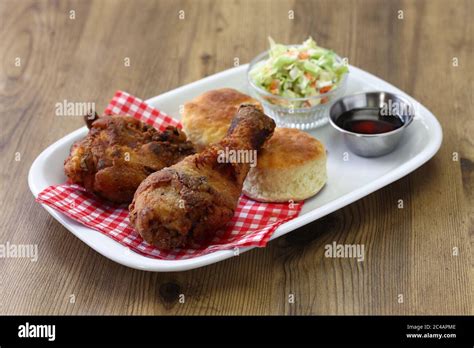 homemade buttermilk fried chicken & biscuits, southern food Stock Photo ...