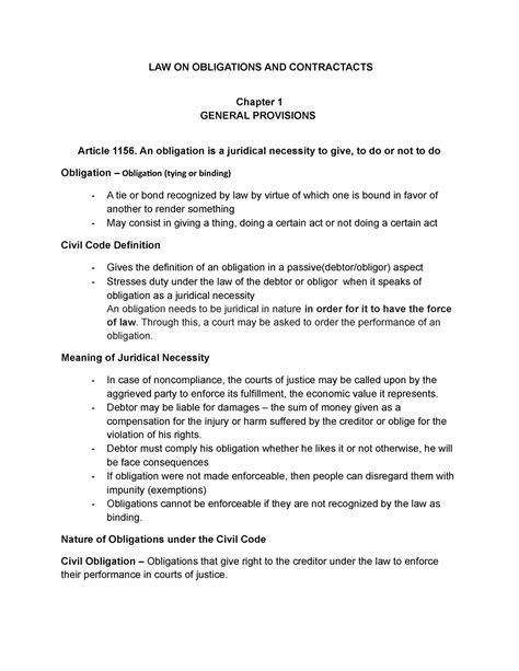 Oblicon Notes LAW ON OBLIGATIONS AND CONTRACTACTS Chapter 1 GENERAL