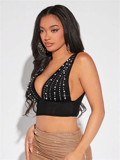 Shein Sxy Rhinestone Detail Crop Tank Top Shein Usa