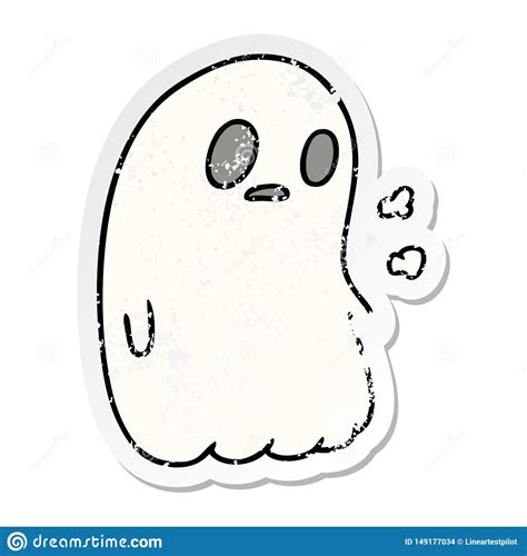 Desenhos Animados Afligidos Da Etiqueta De Um Fantasma Bonito Do Kawaii