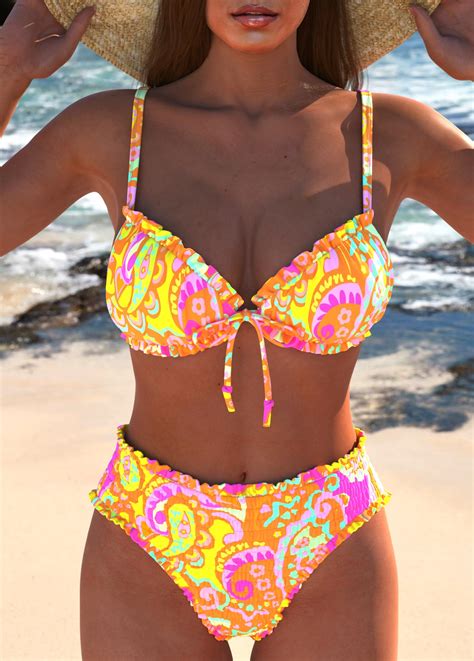 ROTITA Frill Multi Color Paisley Print Bikini Set Rotita USD 32 98