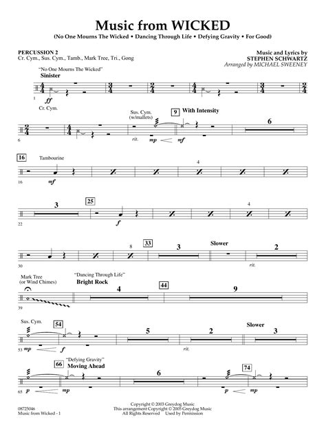 Music From Wicked Arr Michael Sweeney Percussion 2 Sheet Music