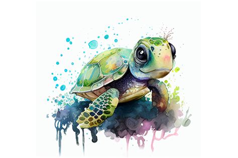 Cute Baby Turtle Watercolor Png File Wal Graphic By Wangtemplates