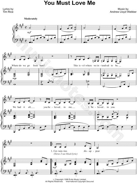 You Must Love Me From Evita Sheet Music In A Major Transposable