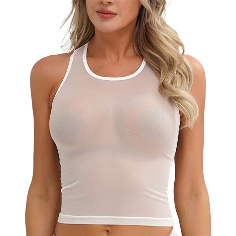 De Sexy Damen Sheer Mesh Kurz Oberteil Durchsichtig Crop Top Shirt