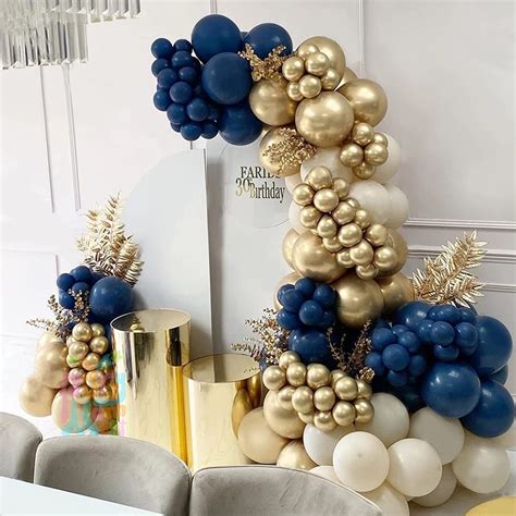 122pcs Navy Blue Vintage Sand White Balloon Garland Set Metallic Gold