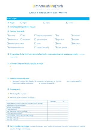 Diaspora Lab Formulaire De Candidature PDF